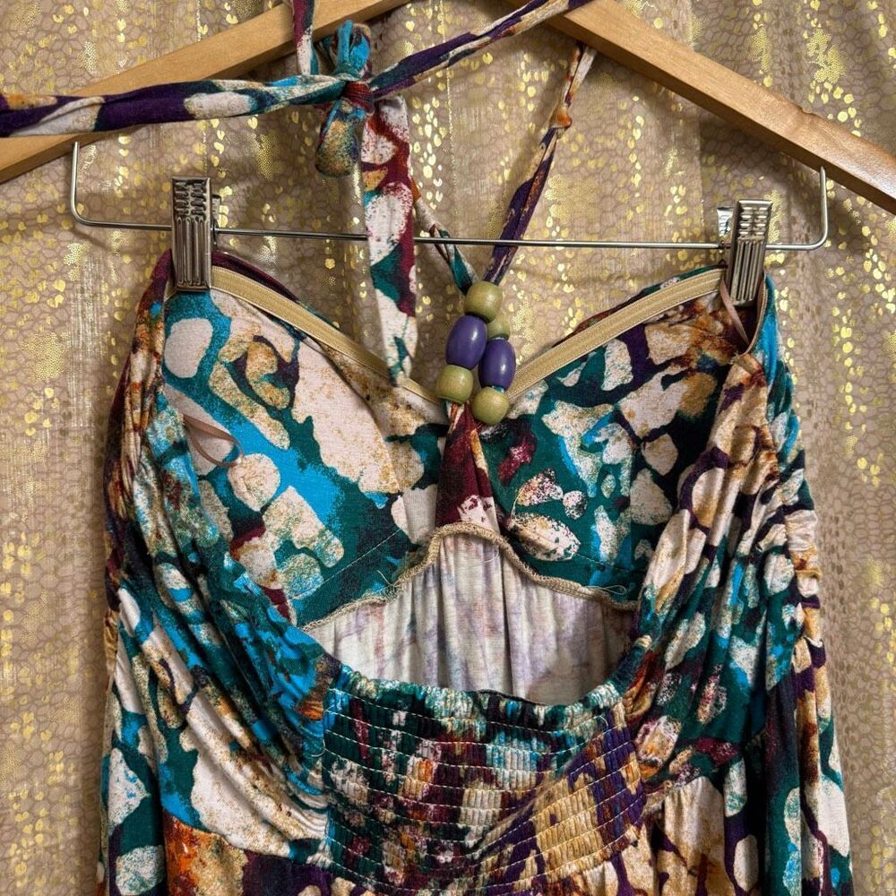 American Rag Boho Colorful Batik-Print Beaded Halter Maxi Dress Large - Picture 5 of 6